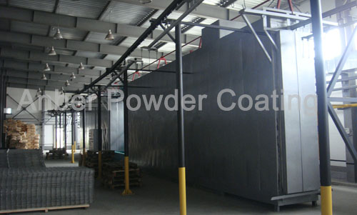 Whole view of fluidized bed powder coating line